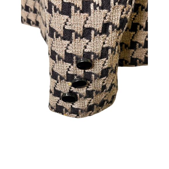 Vintage Tan Black Houndstooth Wool V-Neck Button Down Blazer - Picture 7 of 10